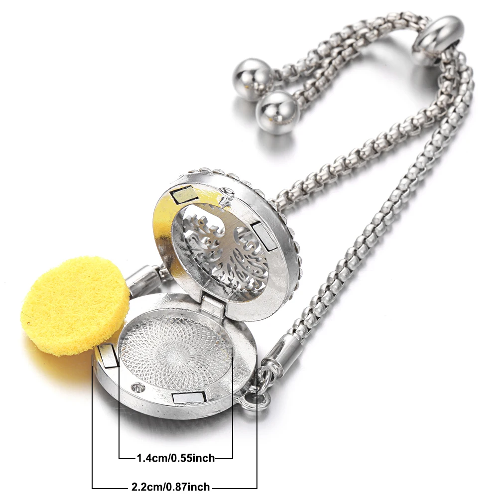 New Rhinestone Aromatherapy Jewelry Set Alloy Tree of Life Perfume Essential Oil Diffuser Necklace Bracelet Sets Aroma Jewelry