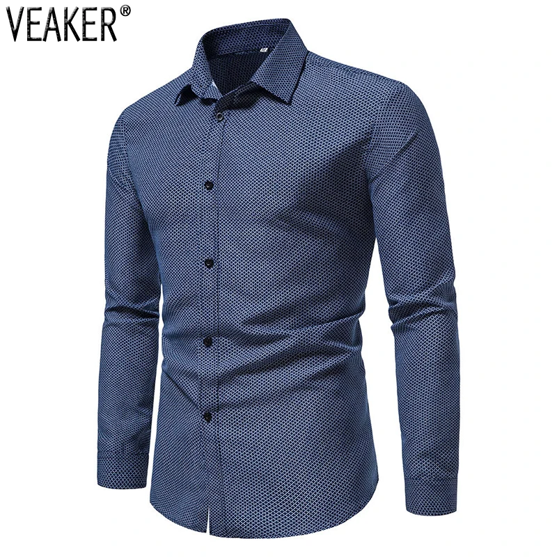 

2022 Spring New Men's Casual Long Sleeve Shirts Male Slim Fit Printed Shirt Basic Tops