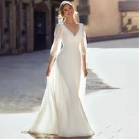 Glamorous Wedding Dresses Elegant Bridal Gowns Long Puff Sleeves Robes Chiffon Tiered Deep V-Neck Vestidos De Novia Customzied 1