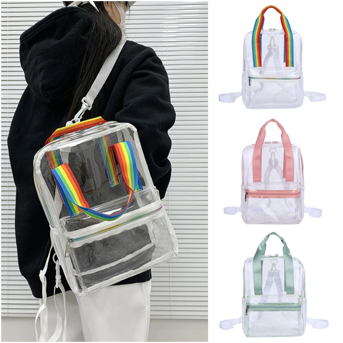 Mochila portátil transparente de Pvc resistente al agua, almacenamiento de bocetos de chica universitaria de Color caramelo, Bolsa Escolar de playa para estudiantes, nueva moda| | - AliExpress