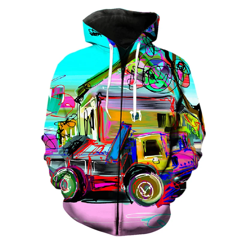 Sudadera con capucha y cremallera con estampado 3D abstracto de arte grafiti para hombres, primavera, hip hop, adolescentes, camisetas de manga larga, ropa de calle, sudaderas Harajuku