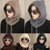 2024 Knitted Balaclava Hats Neck Ring Snood Ear Protection Beanies Men Women Hooded Caps Unisex Warm Drawstring 1Pcs Solid Color 5