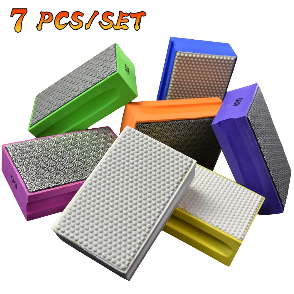 

7 Pcs Diamond Hand Polishing Pads for Glass Counter Granite Marble Concrete Ceramic Tile Floor Rock Wood Terrazzo Grit 60-3000