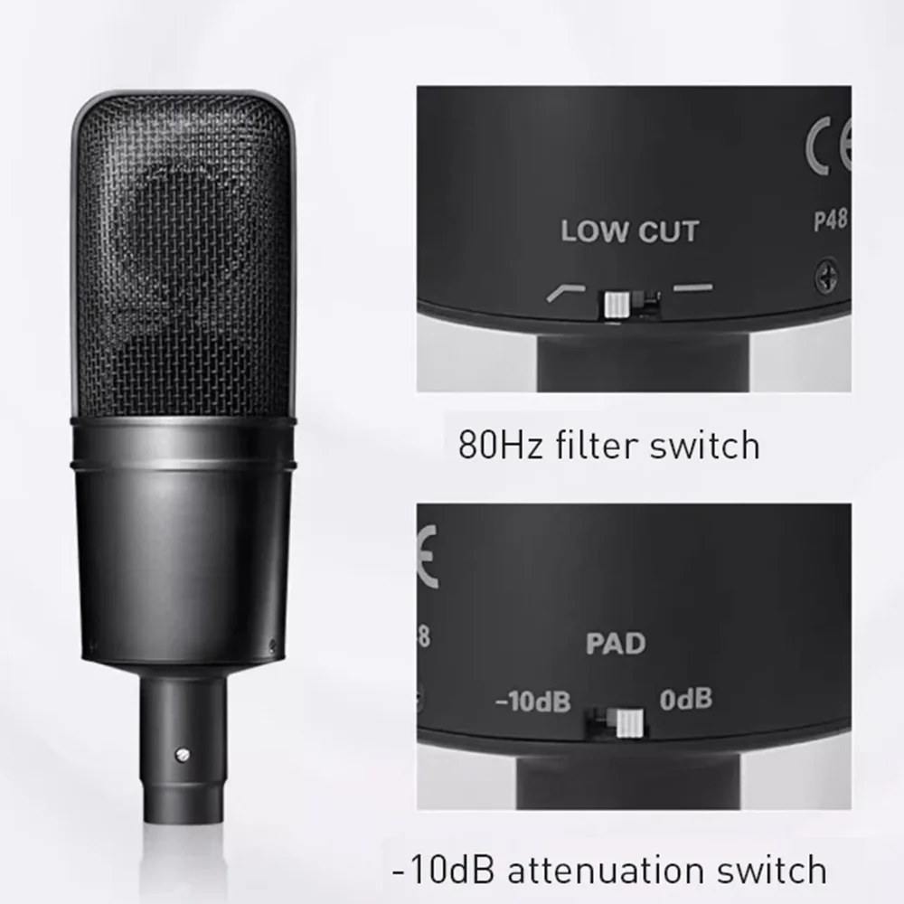 Hot Sale AT4040 Professional Large Diaphragm Condenser Microphone for Studio Recording Podcasting Voice Over High Sensitivity