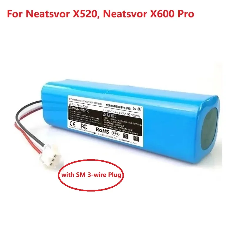 

Новый литий-ионный аккумулятор 5600 мАч для робота-пылесоса Neatsvor X520, Neatsvor X600 Pro с 3-проводной штепсельной вилкой SM