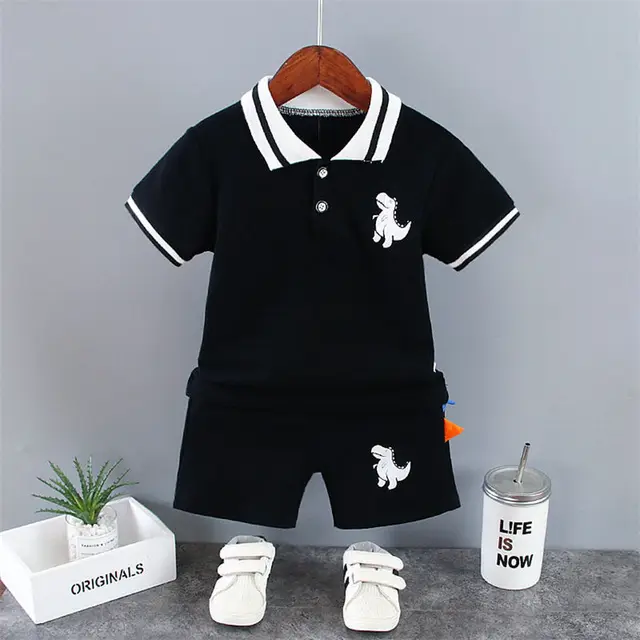 Été bébé garçon vêtements décontractés dessin animé dinosaure T-Shirt pantalon court 2 pièces/ensemble Sport enfants revers costumes enfants mode 0-5 ans 1