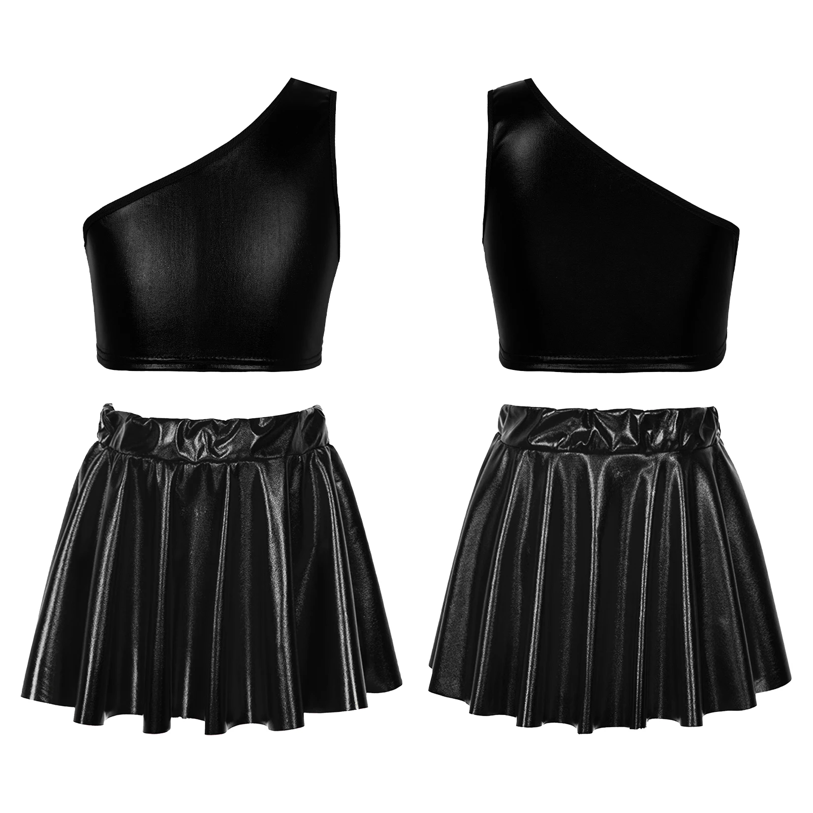 Aislor Mädchen Tanz Kostüm Set - Glänzender Metallic Zweiteiler Mit Crop Top & Faltenrock