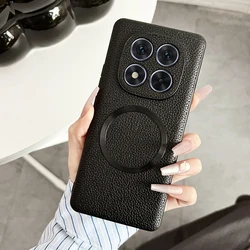 Magnetic PU Leather Lichee Pattern + PC Anti-slip Ultra Thin Phone Case for Note 14 Pro Plus 5G (Black)