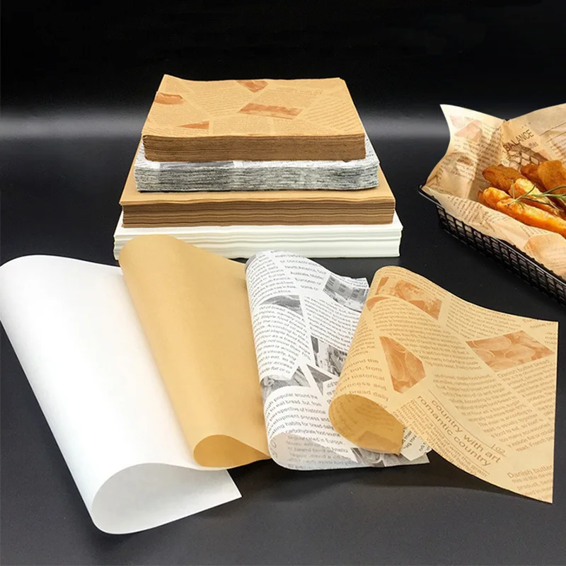 食品包装紙新聞デザインサンドイッチバーガーフライフライドチキンフライパン食品包装紙プレートマットオイルワックス紙papel encerado