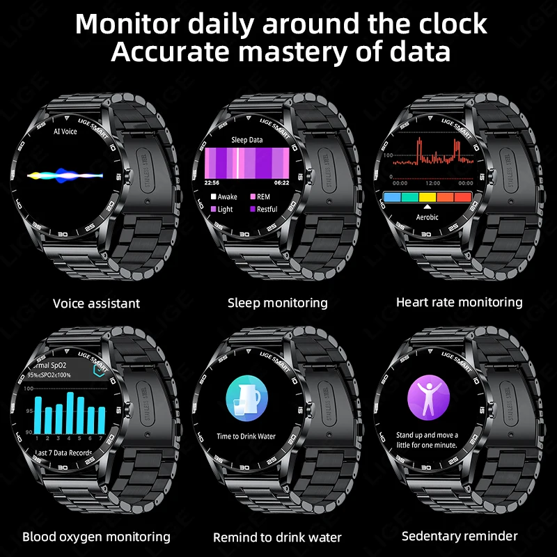 LIGE 2025 New SOS Smart Watch Men's 100+ Sport Modes IP68 Waterproof Watch Heart Rate Blood Pressure Monitoring Smartwatch Men