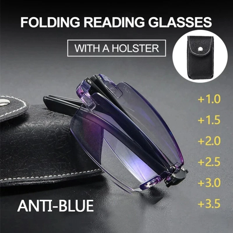 Reading Glasses Anti Blue Light Glasses Men Reading Glasses Anti-Blue Light Folding with Case Black HD Unisex Clear