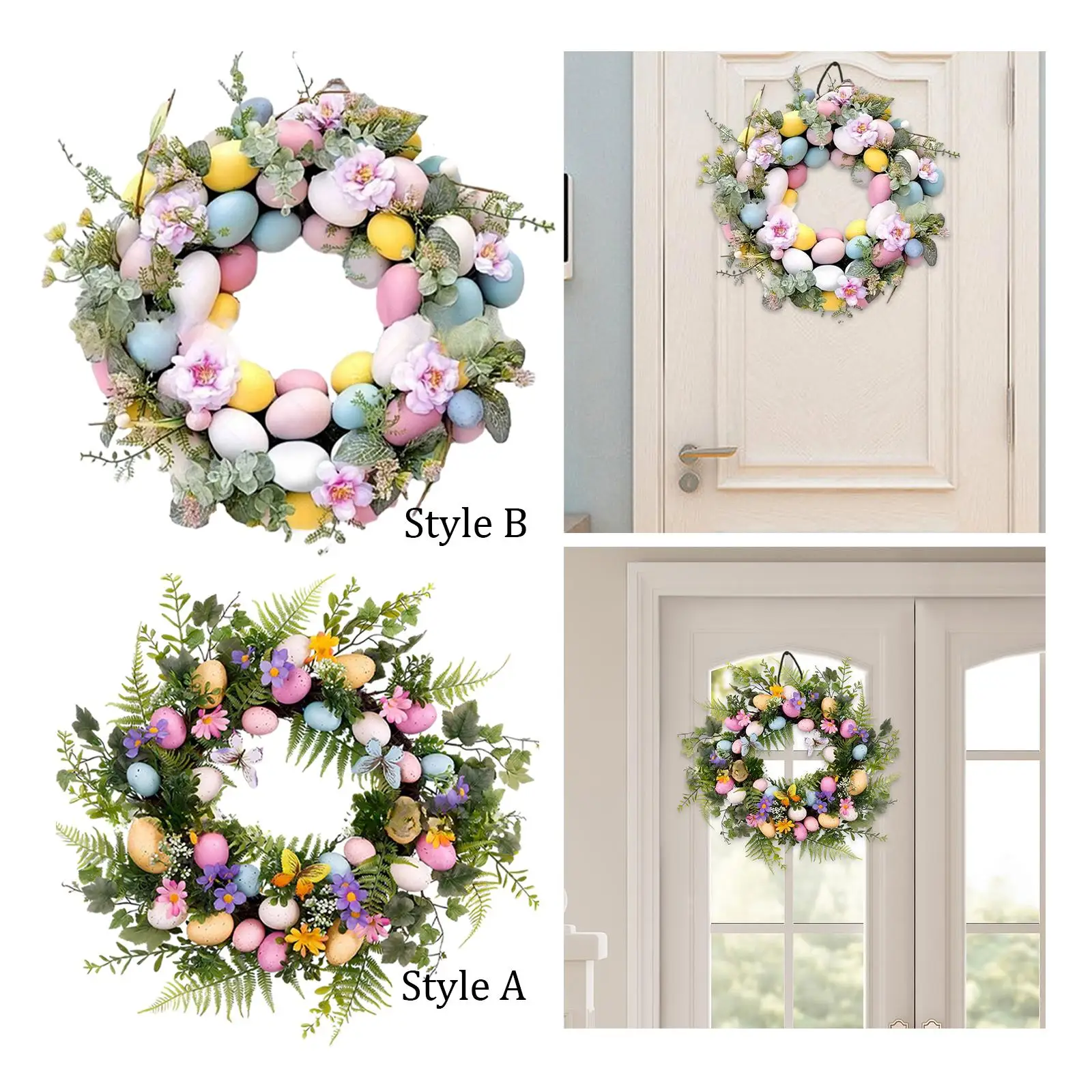 Easter Egg Wreath Artificial Easter Wreaths for Front Door Patio Porch Decor Style A