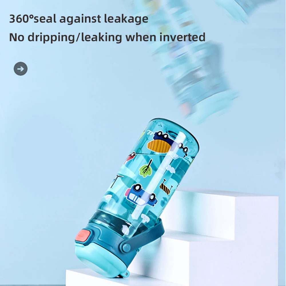 550ML Children Cartoon Plastic Cup With Straw Portable Leakproof Water Bottles For Student