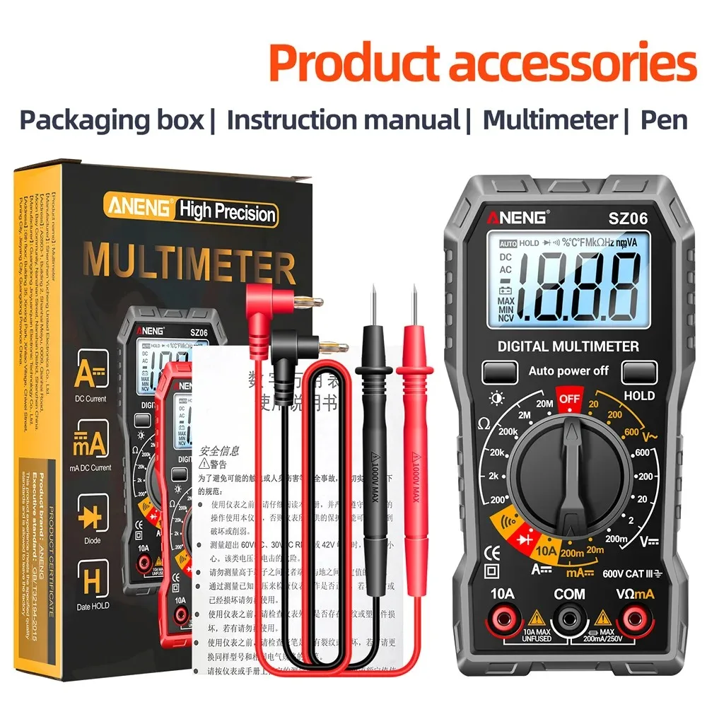 Digital Multimeter Digital Multimeter Voltage Tester Voltmeter SZ06 SZ308 TRMS 2000 Counts Auto-Ranging Ohm Volt Amp Meter Measuring AC/DC Voltage