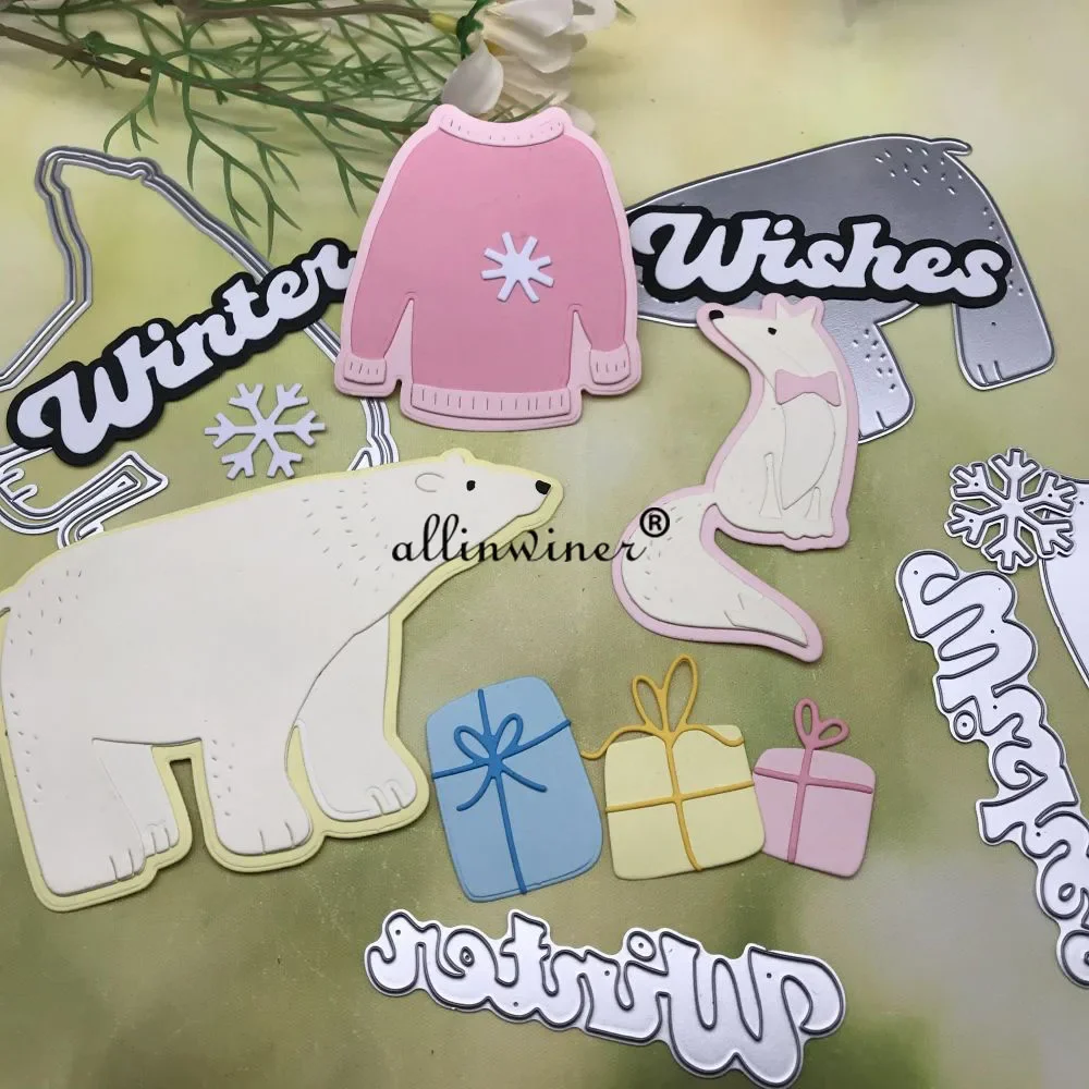 

Зимний Медведь, яркий металлический режущий штамп, трафареты, вырезанные для рукоделия, скрапбукинга, альбома, бумаги, тиснения