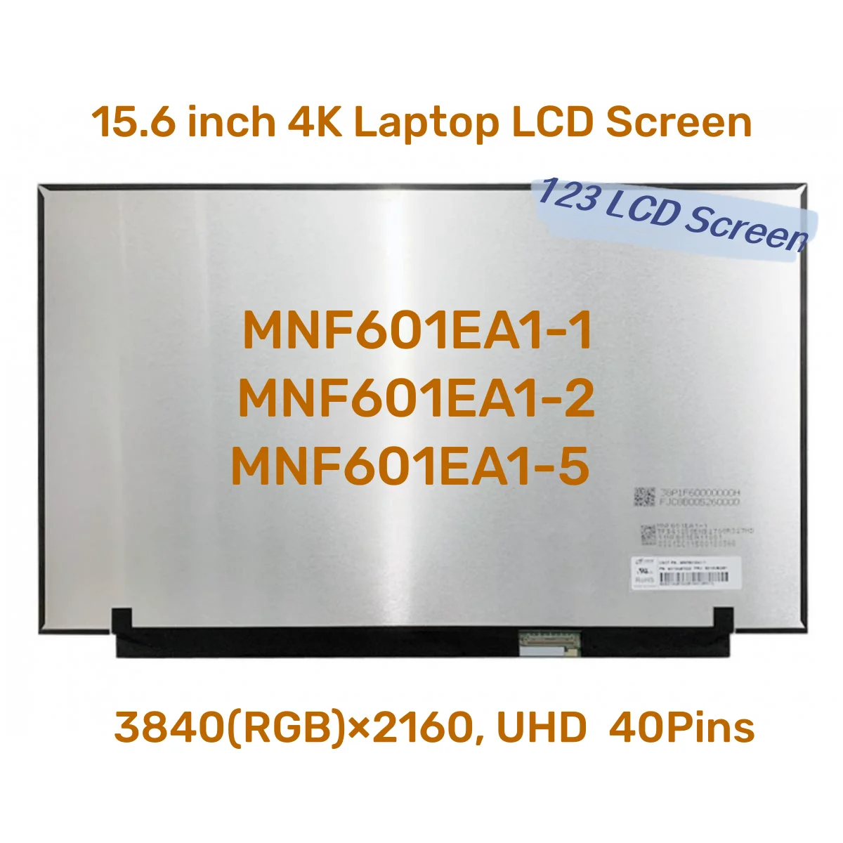 

15.6" 4K Laptop LCD Screen MNF601EA1-1 Fit MNF601EA1-2 MNF601EA1-5 For ThinkPad P15s T15g Legion S7-15IMH5 UHD 3840x2160 40Pins