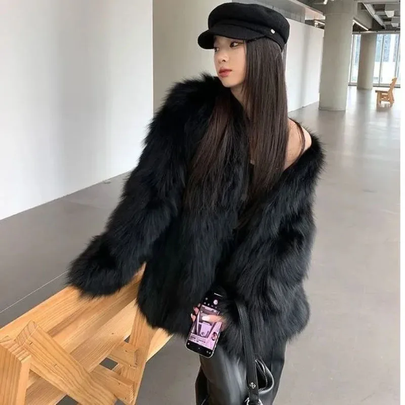 

2023 New Autumn Winter Environmental Protection Fox Fur Jacket Women Outwear Long Thicke Fashion Mao Mao Coats Warm Parker Coat