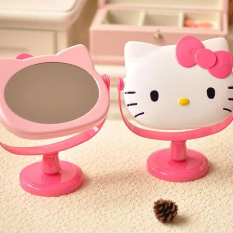 

Kawaii New Sanrio Hello Kitty Desktop Makeup Mirrors Can Stand Desktop Cartoon Mirrors Dormitory Women Student Girl Cute Gift
