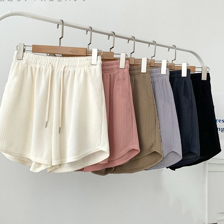 High Waist Drawstring Sports Shorts Women's Casual Home A-Line Pants Thinming New Style Polyester Fiber Thinming Shorts