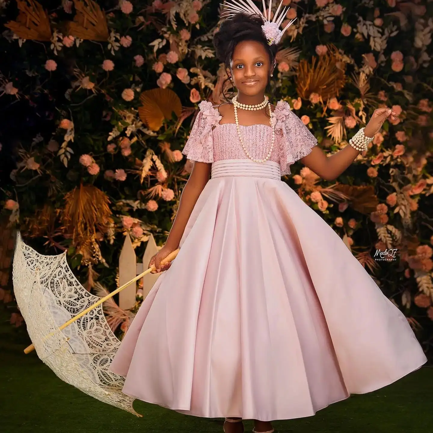 Children's Pink Birthday Dress Flower Girl Wedding Princess Dress