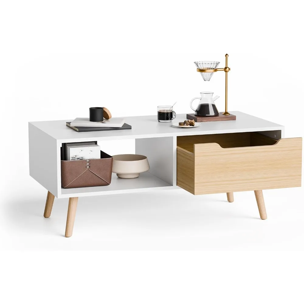 Modern Coffee Table, Wooden Cocktail Table with Storage, Minimalist Hallway Table, Mid Century Modern Coffee Table for Living R 6