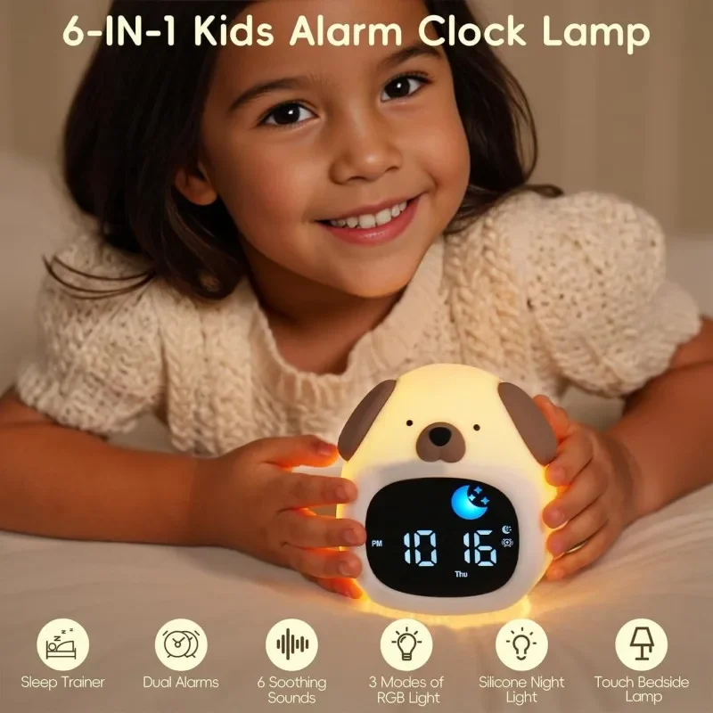 Alarm Clock for Kids Puppy-Shape Toddler Sleep Training Clock Cute Touch Night Light for Children Bedroom 2