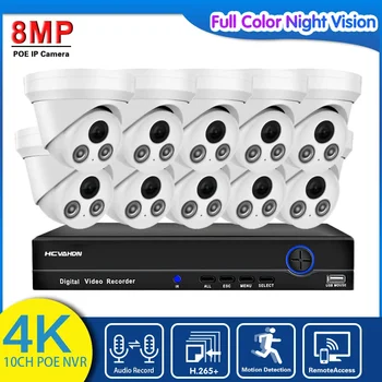 Kit sistema di sicurezza per telecamera CCTV 4K POE Dome Outdoor Waterproof Color Night Vision IP Camera Kit sistema di videosorveglianza 10CH