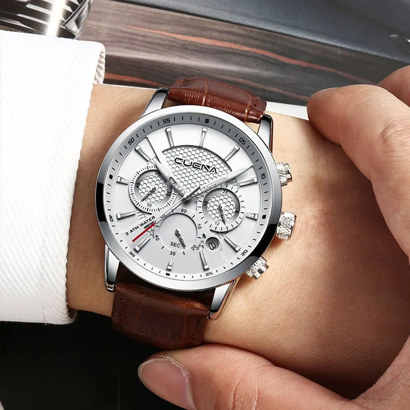 Clearance Sale Men's Watches Fashion Leather Strap Calendar Chronograph Business Quartz Watch Waterproof Clock Drop Shipping