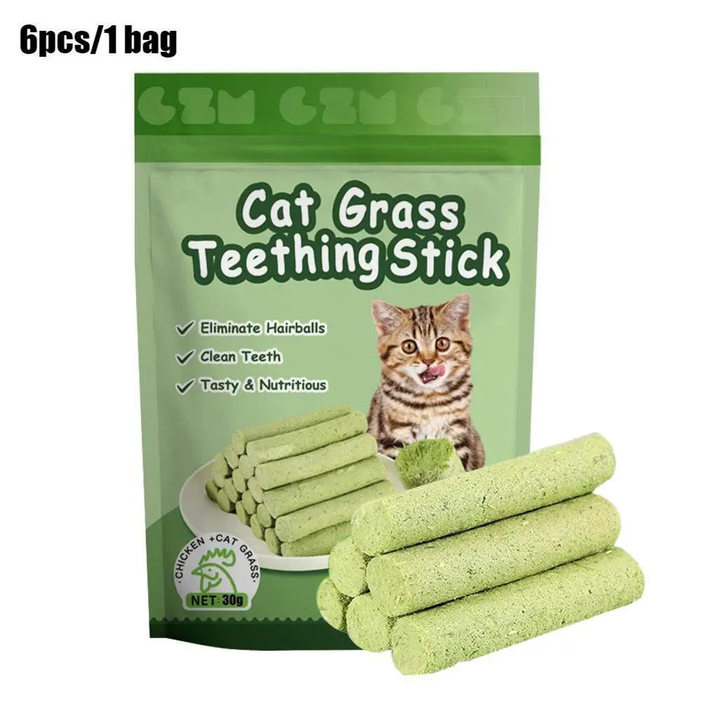 6 Sticks/box Cat Grass Teeth Grinding Stick Pet Snacks Hairball Removal Mild Hair Row Ready To Eat kitten cat teeth cleaning cat grass sticks