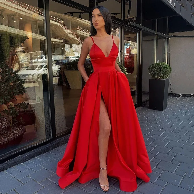 Cross Border New European And American Women's Sexy Fit Slim Deep V Split Banquet Evening Dress Elegant stylish