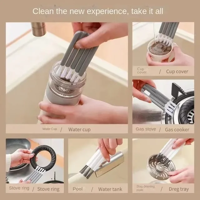 Brosse multifonctionnelle à fente flexible, couvercle de tasse, rainure, continents, ple, brosse à écart de bouteille, ménage, poils souples, brosse à livres, outil de cuisine 4