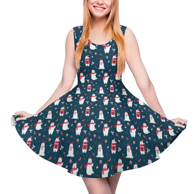 Introducing the Polar Bear Cuties Dress: A High Waist Christmas Holiday Dress for the Fashion-forward Women!