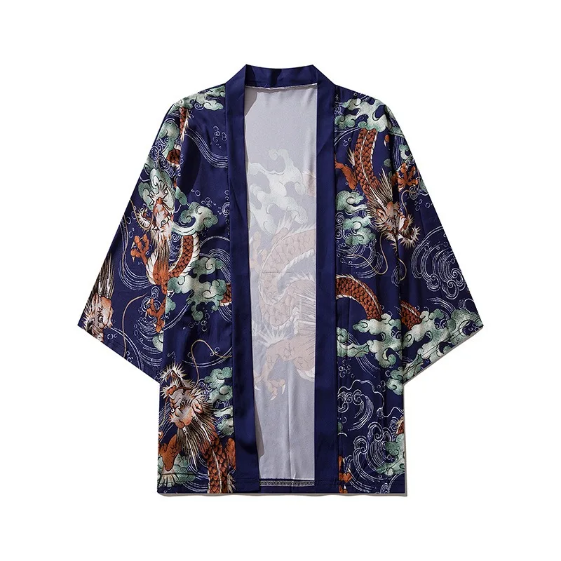 Japanese Traditional Dragon Pattern Kimono Cardigan Retro Samurai Tops Harajuku Haori Oversized Cardigan Yukata Men Clothing