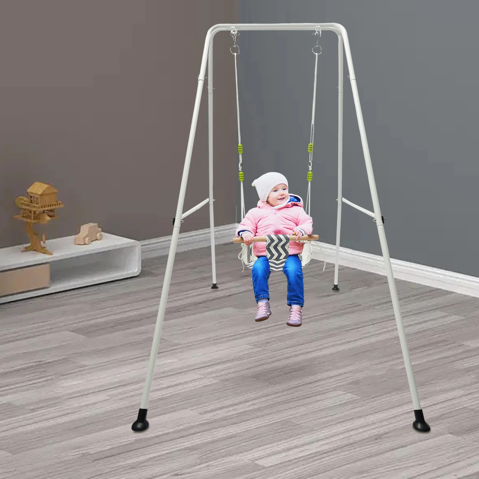 Folding Swing Bracket with Swing, Children's Swing Set, Outdoor and Indoor Set with Cotton Seats