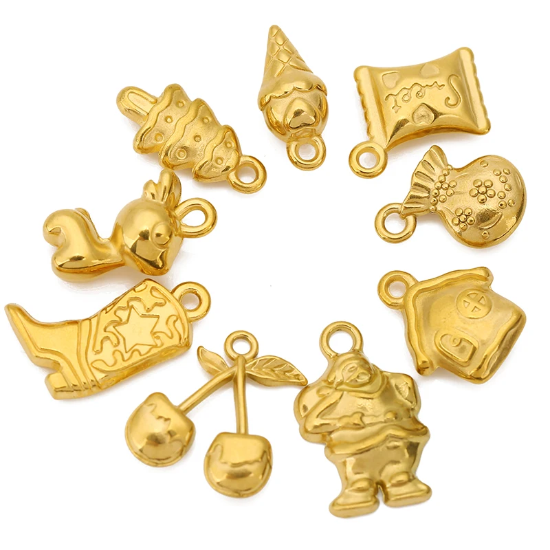 3pcs Stainless Steel Christmas Pendants Candy Santa Claus Xmas Tree Snow House Charms for DIY Jewelry