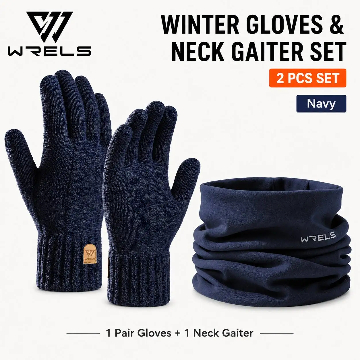 WRELS Winter Warm Gloves Neck Gaiter Set Knitted Gloves Windproof Soft Fleece Neck Warmer For Men Women Outdoor Skiing Cycling