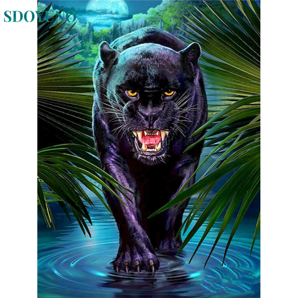 

SDOYUNO 20x30cm Oil Painting By Numbers For Adult DIY Animal Leopard Drawing By Numbers On Canvas Frameless Home Decor