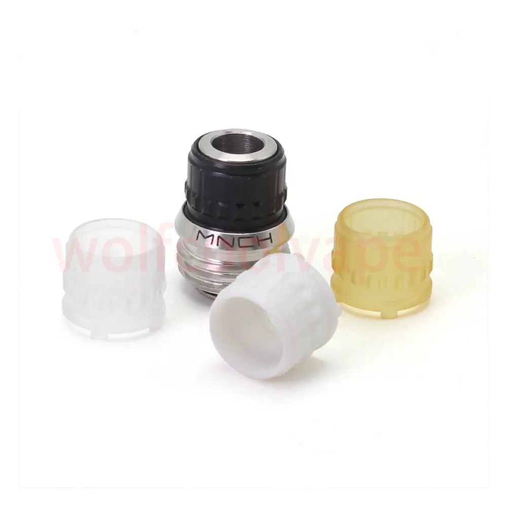 

Monarchy MNCH Knob Style Drip Tip for BB / Billet / Boro AIO Box Mod - SS316 + Black POM + White PET + Clear Acrylic + Ultem