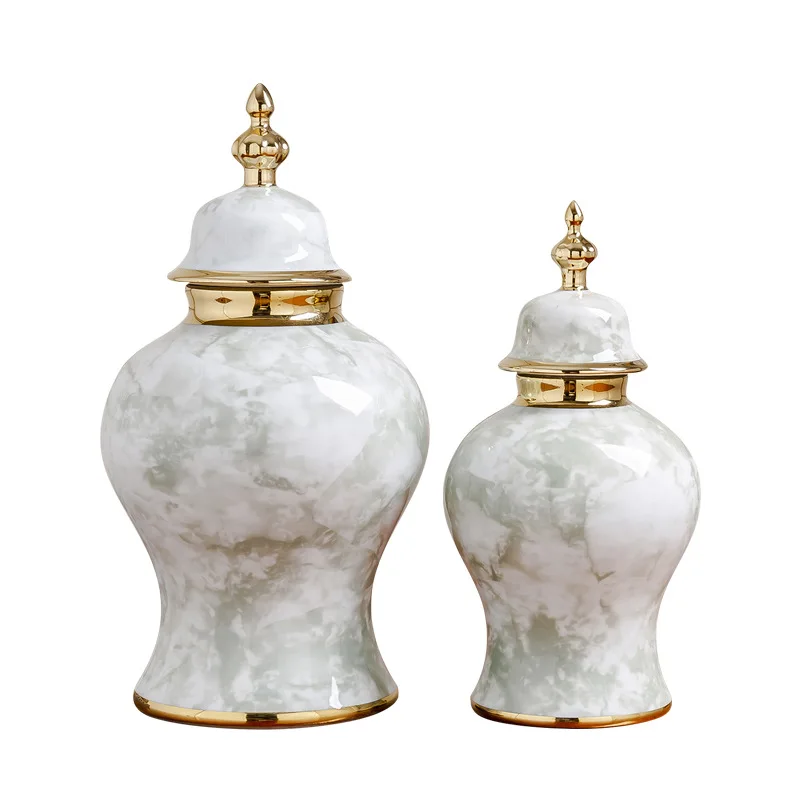 Ceramic General Jar Marbling Ginger Jar Flower Vase Storage Tank with Lid Desktop Porcelain Handicraft Ornaments Home Decoration 6