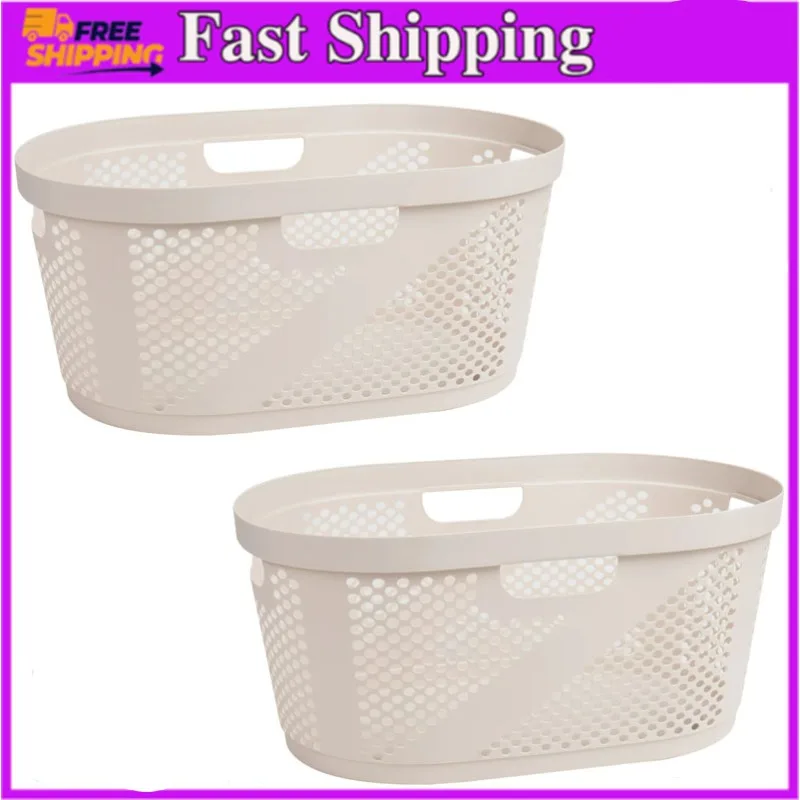 

40 Liter Laundry Basket, Ventilated, Set of 2, Ivory