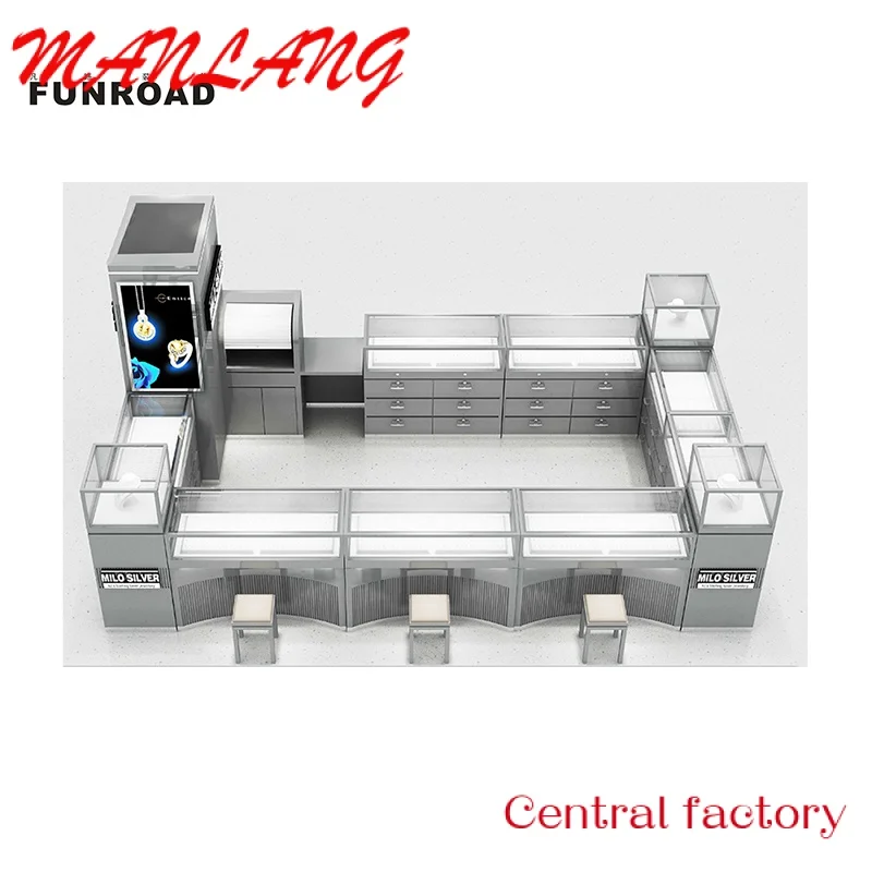 Custom  Jewels mall counter jewelry kiosk Luxury jeweller's store glass display for sale jewelery display