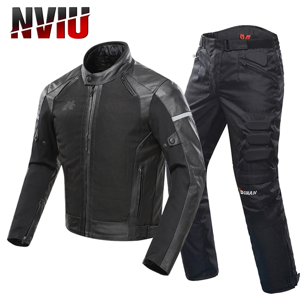 

Motorcycle Jacket & Pants Genuine Leather Windproof Motocross Jacket Moto Cycling Chaqueta Men Riding Waterproof Rider Jacket