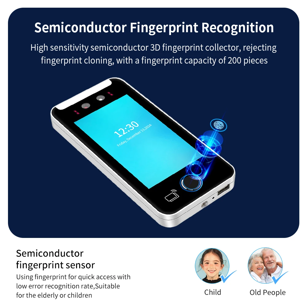 WiFi AI 얼굴 지문 출석 출입 통제 기계 5 1080P HD TCP/IP 생체 인식 스마트 도어 인식