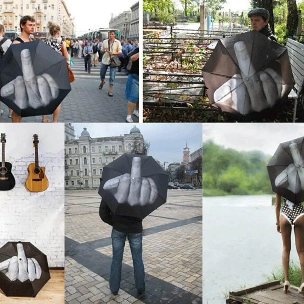 Funny Middle Finger Umbrella Wind-Defying and Water-Repellency Windproof Folding Parasol Cool Unique Design Personality Gift