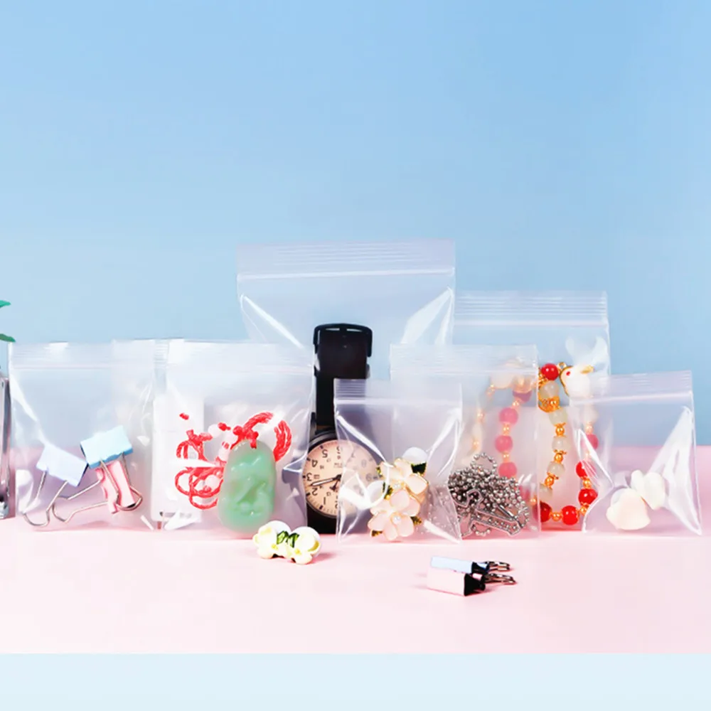 Zip Lock Bag Extra Thick 100pcs Clear PE Small Plastic Packing-bags Zipper Self Sealing Jewelry Bead Packaging Seasoning Pouch