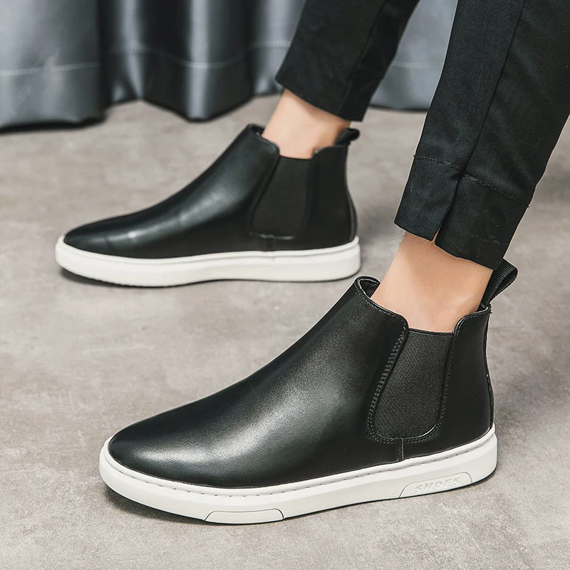 

Luxury Brand Original Genuine Leather Chelsea Boots Men's Ankle Boots Black British Style Boots Leather Business Men's Boots New