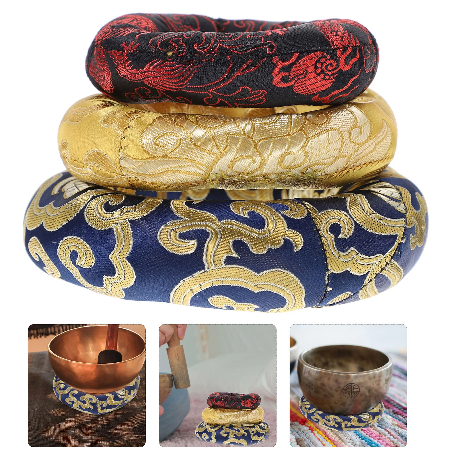 

3 Pcs Buddha Sound Bowl Bottom Mat Tibetan Singing Pad Gifts Cushion The Yoga
