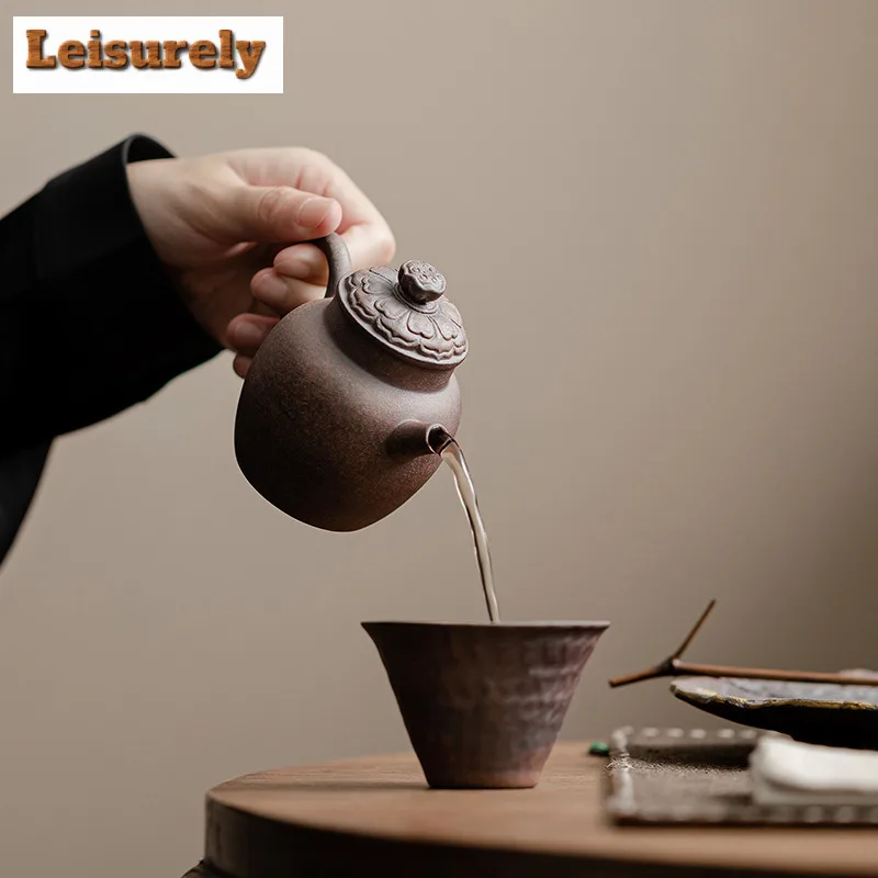120ML Zen Coloful Lotus Old Rock Mud Teapot Handamde Coarse Pottery Pot Tea Maker Kettle Oolong Tea Cha Equipment Ornaments Gift