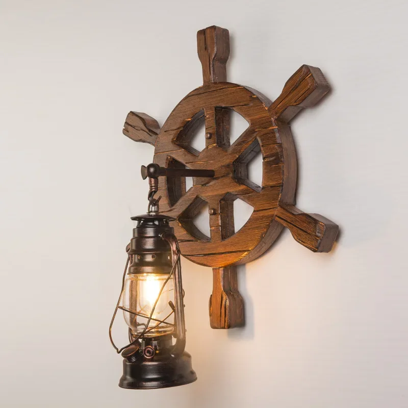 Industrial LED Ship Wheel Wall Light, Corrosion-Resistant Fixture, Glass Lampshade with High Transparency, Nautical Light
