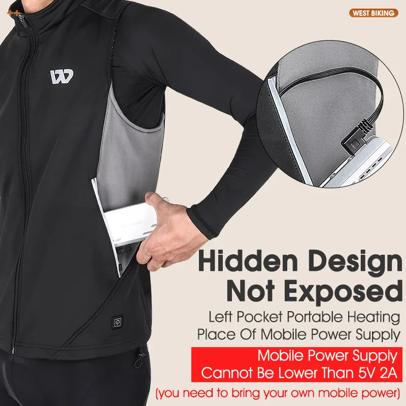 WEST BIKING Heated Vest Jackets Men Women Sports Thermal Cycling Vest Body Warmer Coat USB Electric Heated Clothing Warm Winter